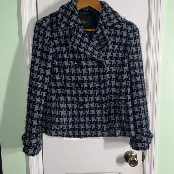 Max Mara Weekend Blue Wool Mohair Alpaca Houndstooth Crop Coat Jacket Size 4 - Picture 12 of 12